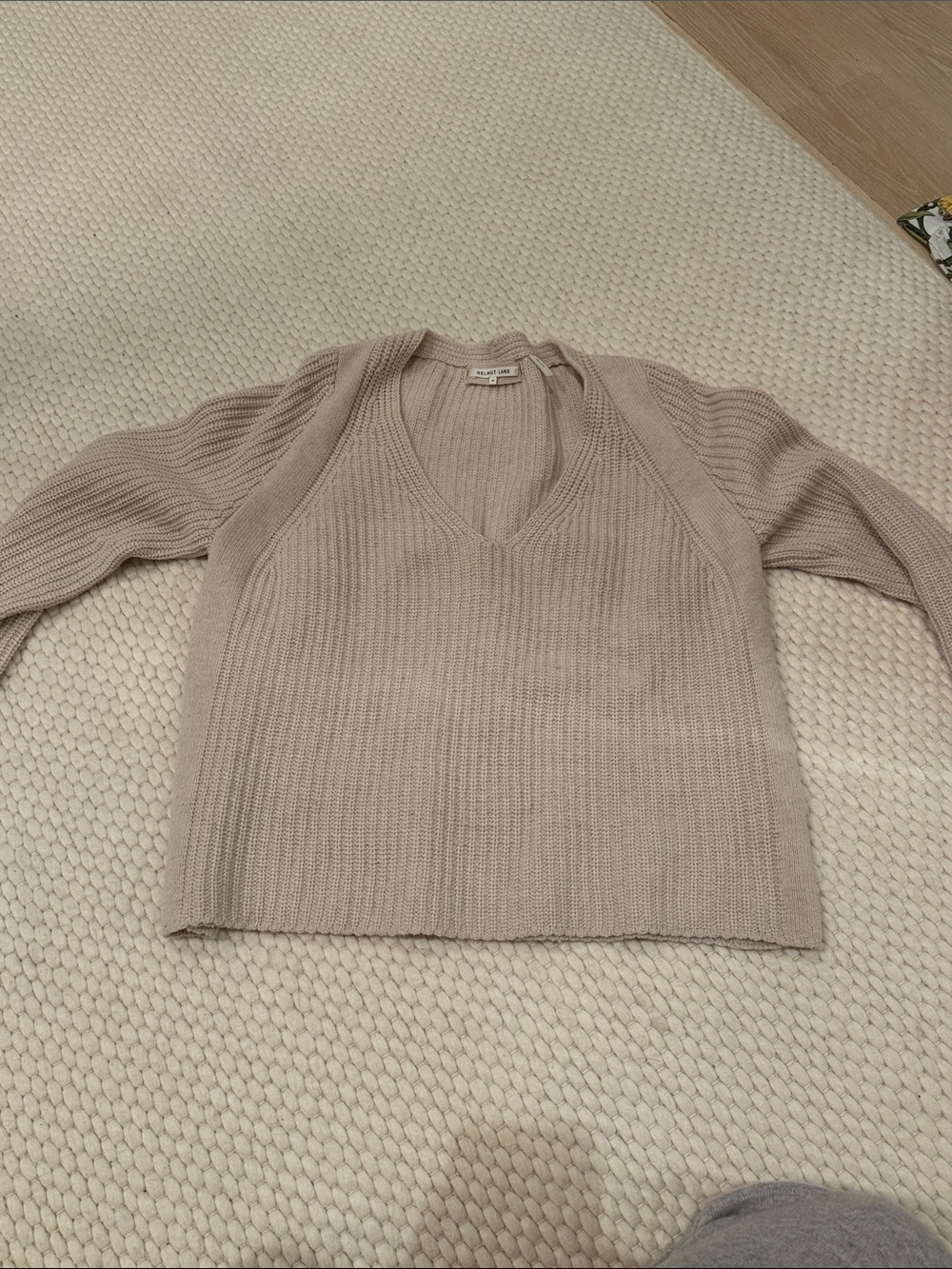 Helmut Lang Women’s V-Neck Knit Sweater in Light Taupe